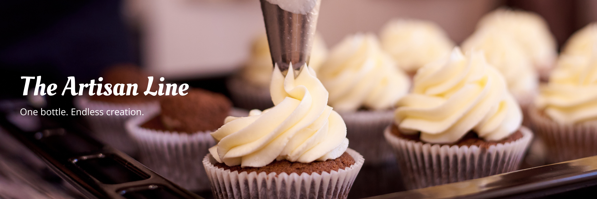 banner of baker frosting cupcakes